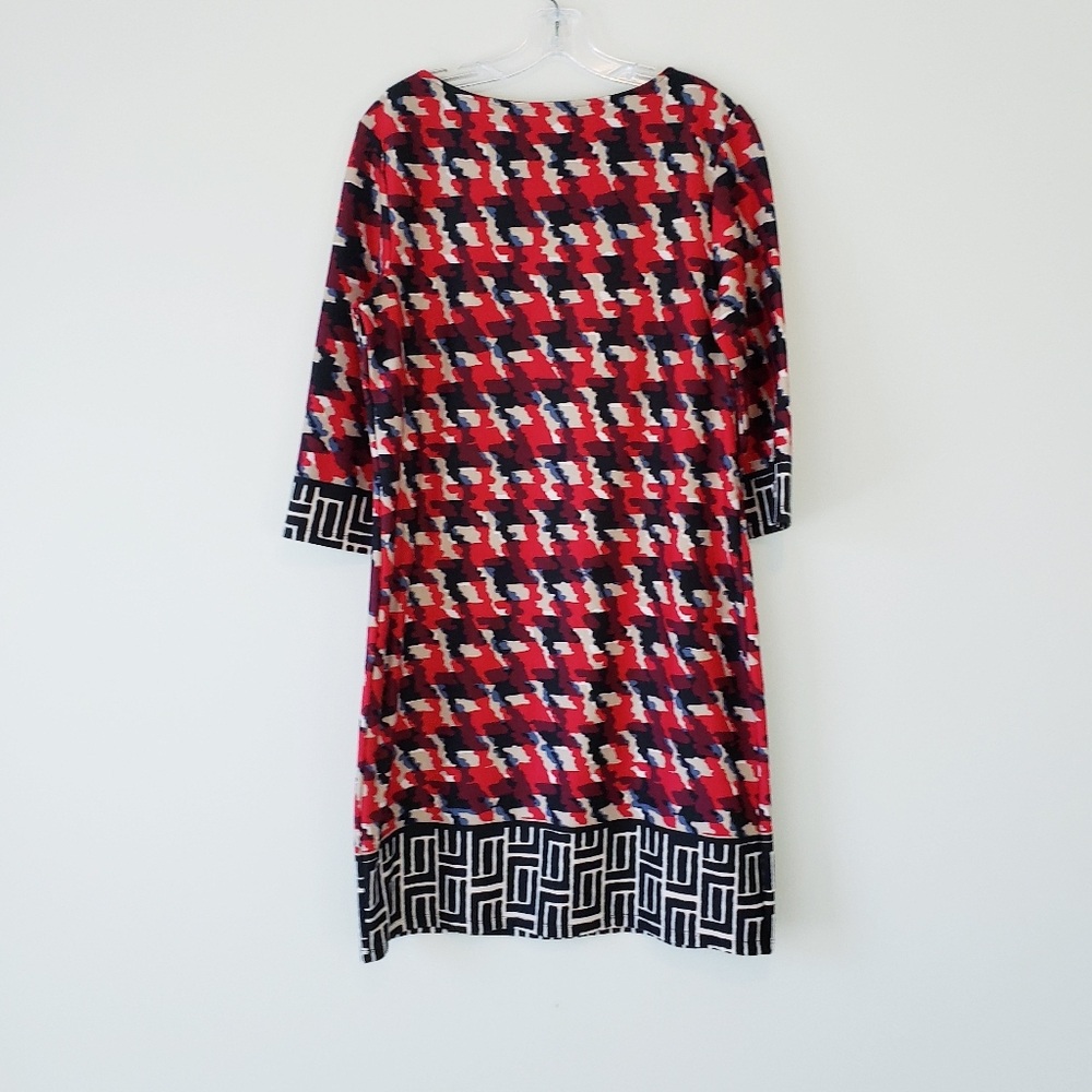Cato Shift Dress Long Sleeve Mod Geo Print Retro Red Black Cream Size Large - Picture 7 of 11